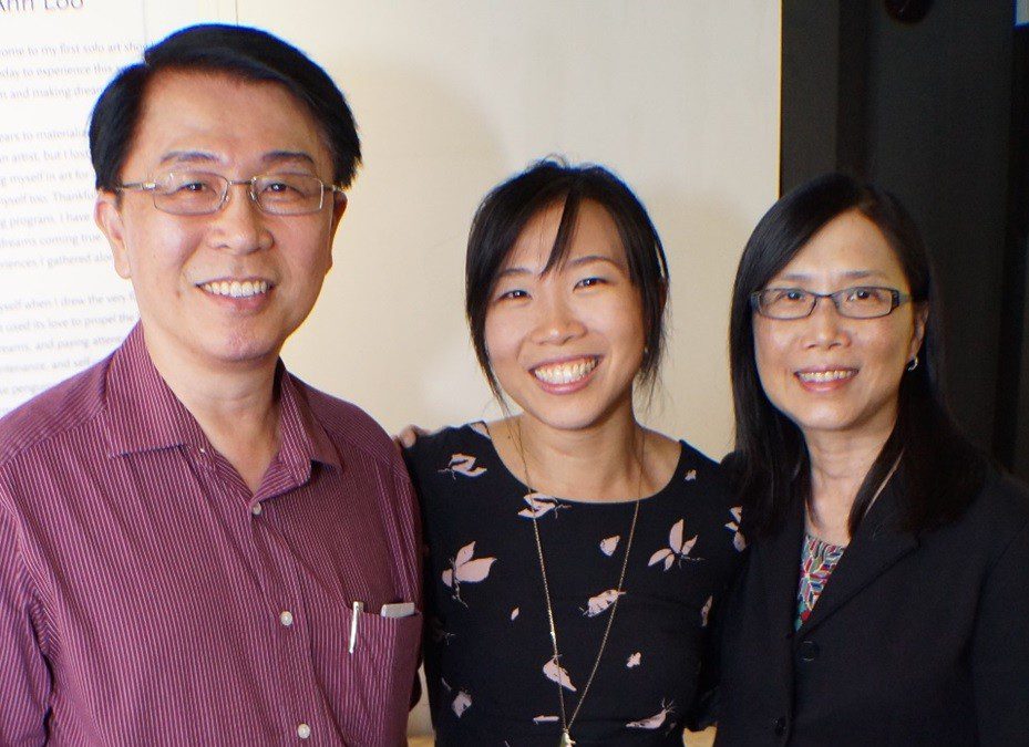 MaryAnn with parents at first art show, 2013
